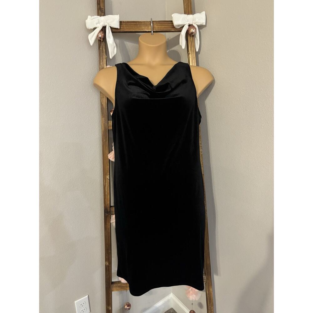 Marina Black Velvet Cowl Neck Dress Size 14 Elegant Dark Academia EUC Minimalist